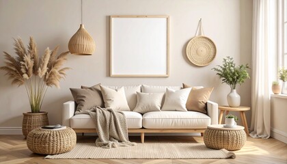 Bohemian Chic Living Room Decor Neutral Tones and Natural Textures