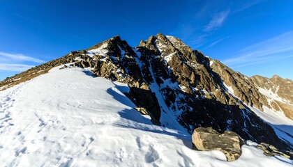 Snowy mountain peak under clear sky
