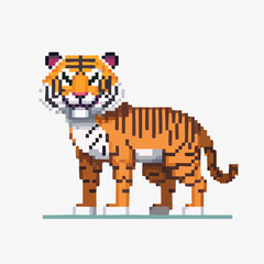 Pixelated Tiger Artwork: A Nostalgic Rendition in 8-Bit Style for Digital Art Enthusiasts