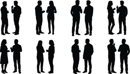 Cad Drawing Flat Vector Illustration, People Silhouette Talking, Business Interaction, Communication Poses, Minimalist Style, Editable Human Vector Graphic
