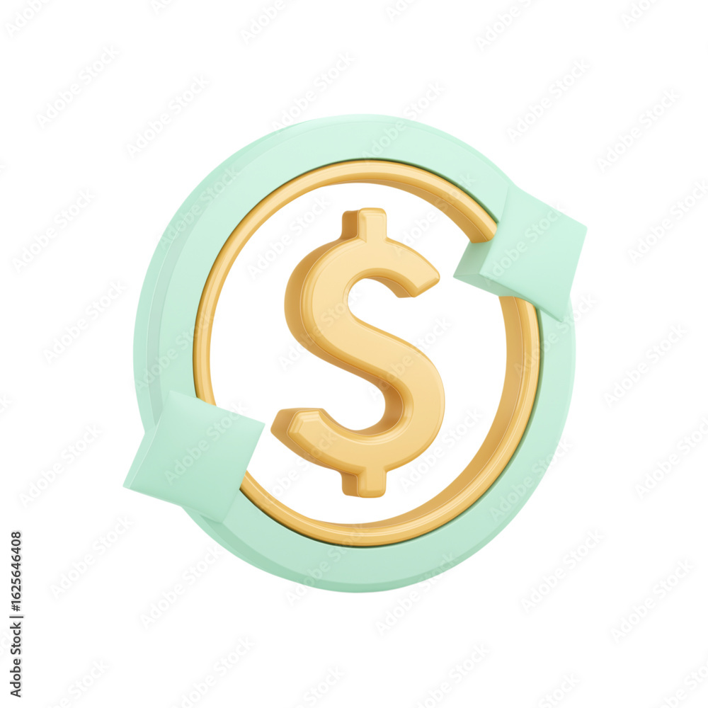 Poster golden dollar sign with circular arrows isolated on transparent background