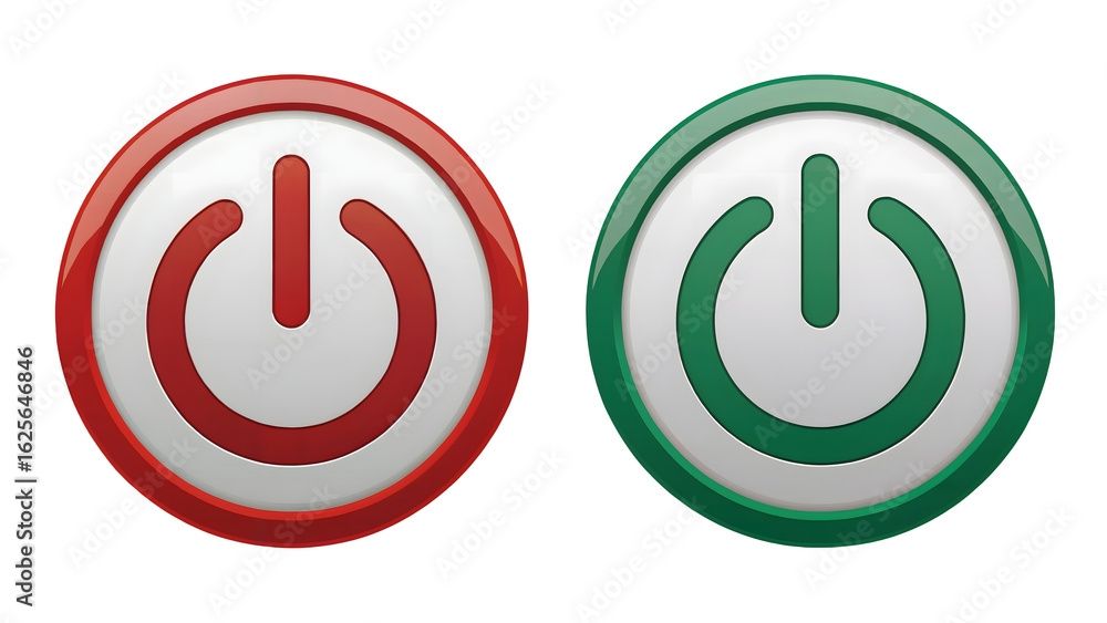 Poster power start or stop buttons with red and green colors for tech design use
