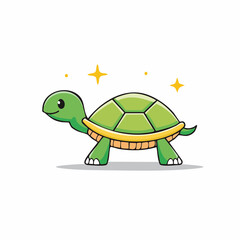 Charming depiction of a cartoon turtle with a light green shell and yellow accents