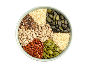 Fototapeta premium Bowl of Mixed Seeds Isolated on White Background
