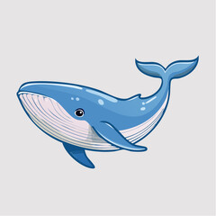 Obraz premium A cartoon illustration of a cute blue whale swimming gracefully in a light background