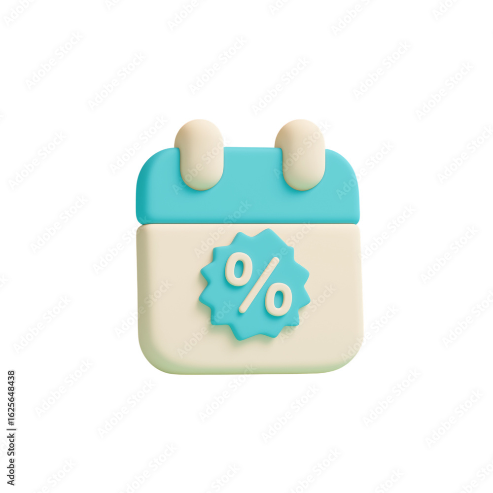 Poster 3d calendar icon with percentage symbol isolated on transparent background