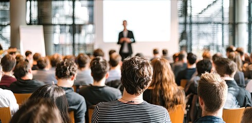 Large audience listens to a speaker at a conference (1)