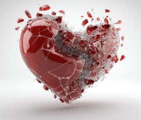 Shattered ruby heart explodes in fragments