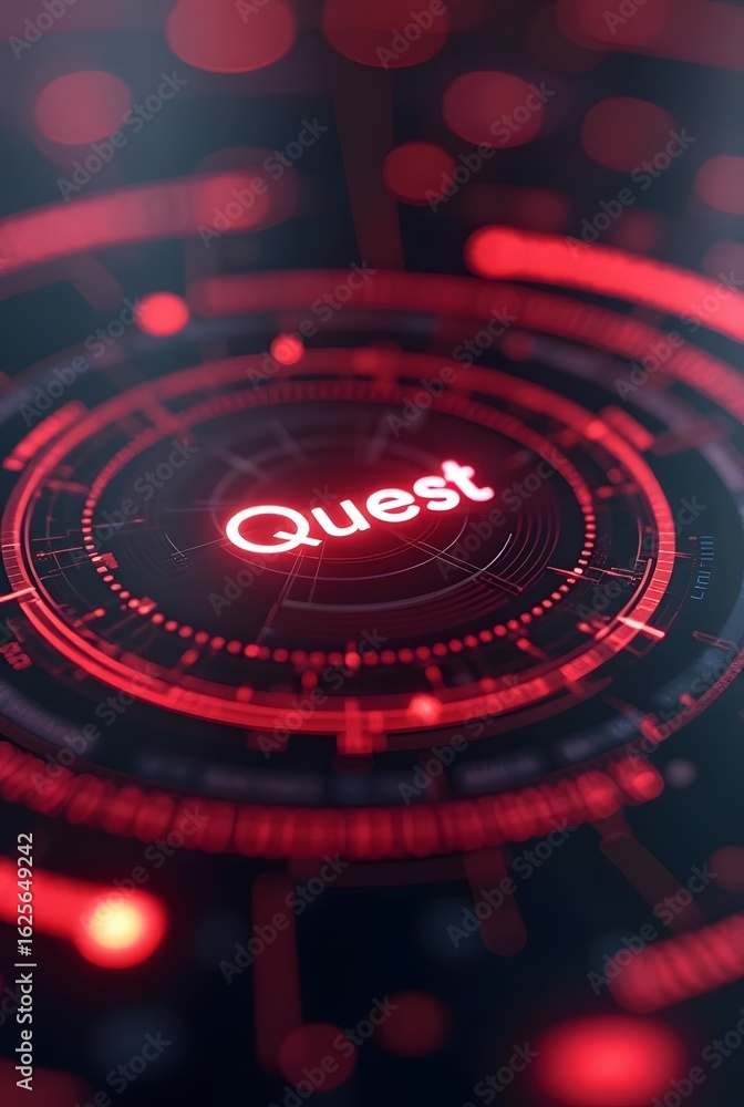 Poster abstract red and black technology background features a glowing circular interface, vertical composi