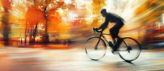 Cyclist in autumn park, motion blurred
