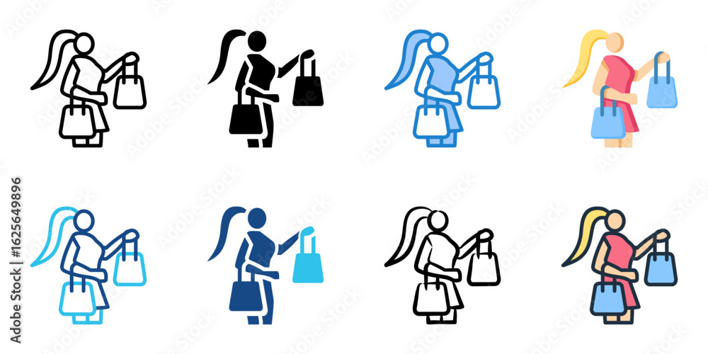 Poster shopper icon set multiple style collection