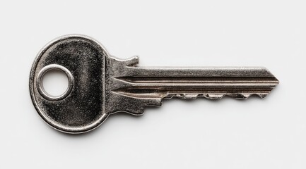 Metal key on white background