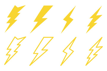 flash thunder power icon set. Energy flash symbol Icons .Yellow thunderbolt set for ui and weather apps. lightning icon set.