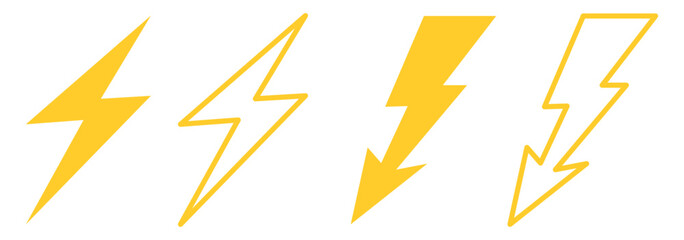 flash thunder power icon set. Energy flash symbol Icons .Yellow thunderbolt set for ui and weather apps. lightning icon set.