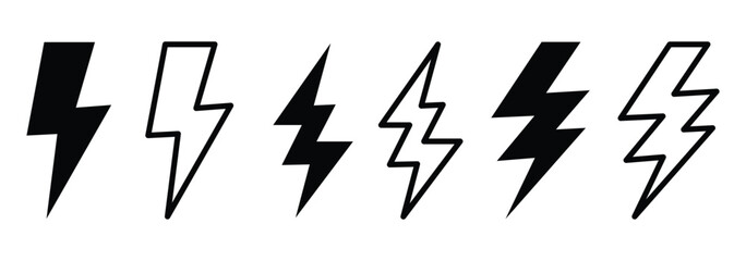   lightning icon set. energy power sign. blitz lightnings symbol.