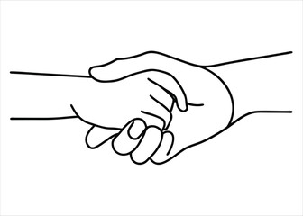 Fototapeta premium Minimalist single line art depicting two people holding hands in a simple embrace on a clean white background
