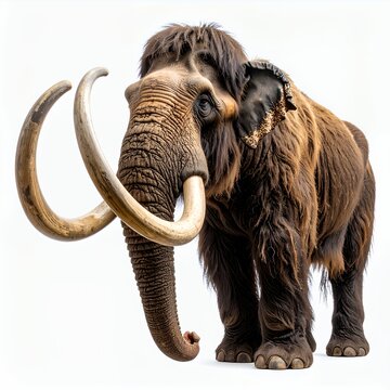 Majestic woolly mammoth illustration, extinct ice age mammal representation on white background