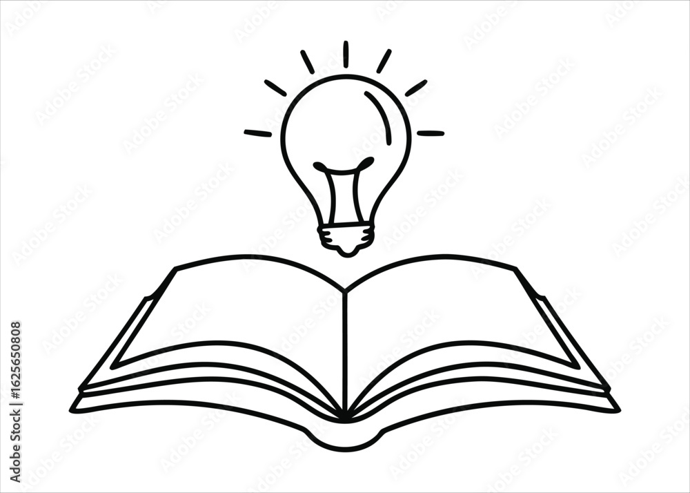 Aufkleber continuous one line art drawing of a light bulb illuminating an open book symbolizing knowledge and 