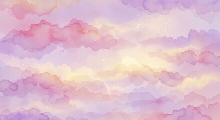 Watercolor background with soft pink and purple clouds. Heaven and religion concept for spiritual design and art.