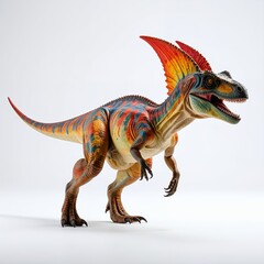 Fototapeta premium Vibrant dinosaur figurine exhibiting prehistoric allure and artistic flair on white background