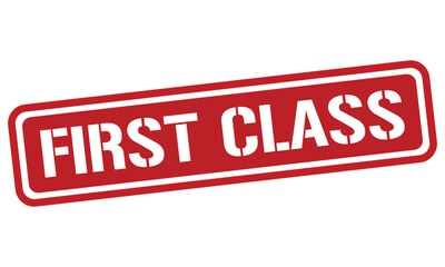 FIRST CLASS red stamp text vector, rubber stamp
