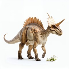 Fototapeta premium Styracosaurus with spiky frill showcasing prehistoric creature on a clean setting on white background