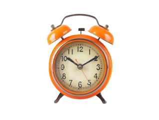 Retro orange twin bell alarm clock isolated on white background