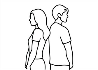Artistic depiction of a loving couple man and woman standing back to back showcasing unity and connection in a graphic design