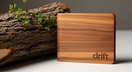 Natural wood wallet with a minimalist design and texture