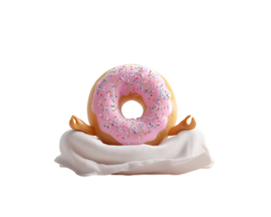 Sprinkled donut meditating on a pillow