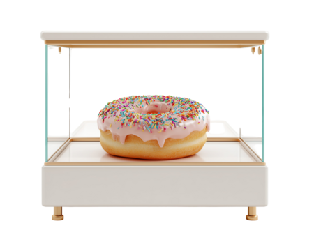 Sprinkled donut in glass display case