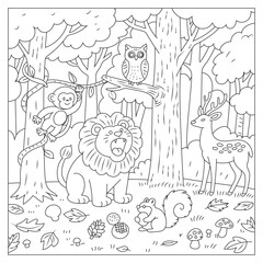 Jungle Animal Friends – Coloring Page