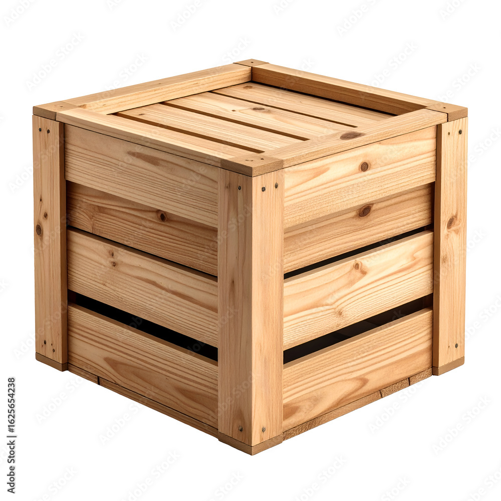 Poster empty wooden crate isolated on a background showing natural wood grain texture and sturdy constructi