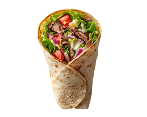 Wrapped tortilla with meat and vegetables