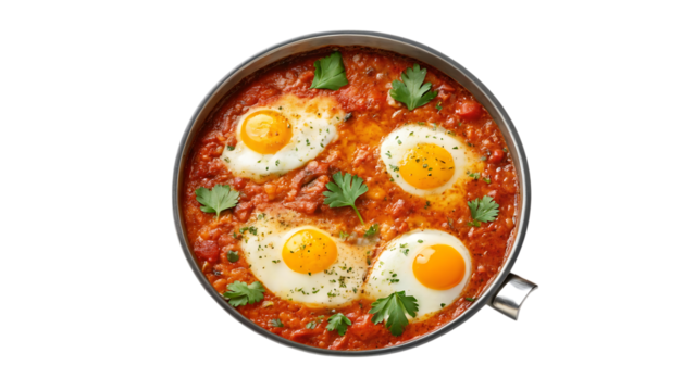 Delicious shakshuka isolated on transparent background