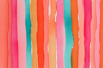 Naklejka premium A vivid and playful abstract watercolor painting of vertical stripes in warm, vibrant colors with subtle bleeding edges. Ideal for themes of art, creativity, and cheerful backgrounds.