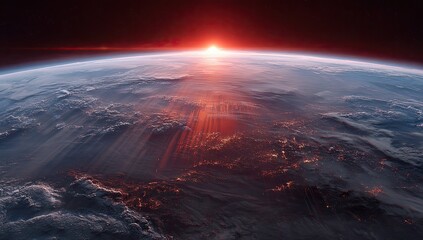 Fototapeta premium Earth sunrise from space, dramatic view