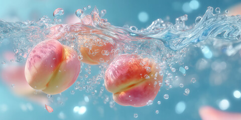 Ripe Peaches and Water Droplets
