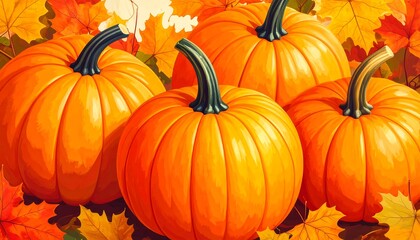 Autumn Pumpkins with Fall Leaves. (1)