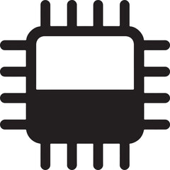 Silhouette of a microchip icon, perfect for electronics, computing, AI, and modern digital technology illustrations.