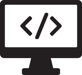 Silhouette of coding brackets on monitor, ideal for programming, software development, and tech design concepts.