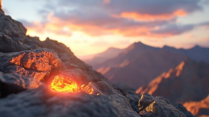 Obraz premium Fiery sunset mountain rocks