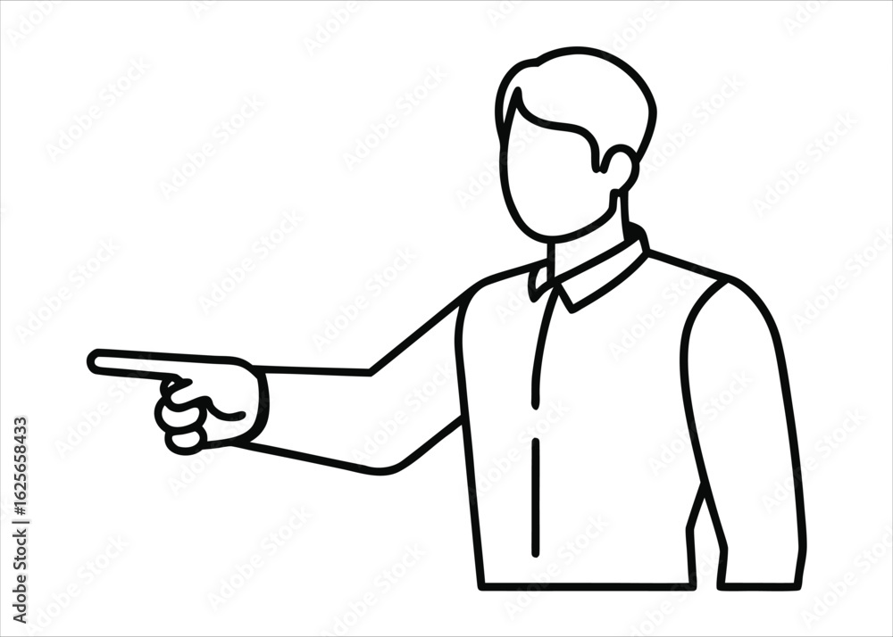 Poster a single line art illustration of a person pointing with their index finger to indicate a direction 
