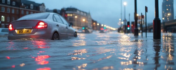 Flooded city street