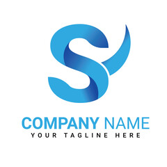 Elegant Blue Logo with Initial 'S' and Curved Element for Company Branding