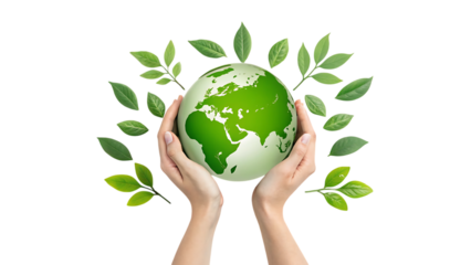 Earth held by hands isolated on transparent background