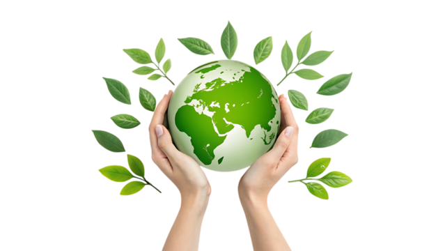 Earth held by hands isolated on transparent background