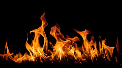 Intense Orange Fire Flames on Black Background for Dramatic Visuals