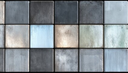 Abstract grid of textured square tiles in muted tones