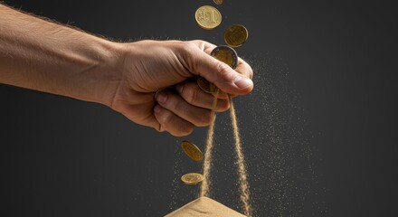 Coins Gripped in a Hand as Sand Escapes Below

